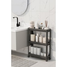 UltraMint Şık Siyah Tekerlekli Üç Katlı Dikdörtgen Raf Organizer