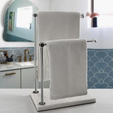 UltraMint Şık Mermer ve Metal Çift Havlu Tutucu, Modern Banyo Aksesuarı