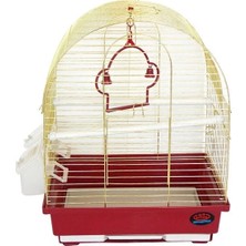 Ashwork Dayang Iki Kapılı Davul Muhabbet Kuş Kafesi Kırmızı/sarı 30X23X40 cm 587455