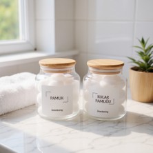 UltraMint Bambu Kapak Cam Kulak Pamuğu ve Pamukluk, 500ML, Doğal ve Şık Tasarım