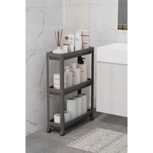 UltraMint Çok Amaçlı Siyah 3 Katlı Tekerlekli Dikdörtgen Banyo Raf Ünitesi