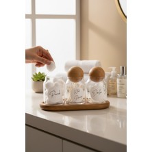 UltraMint Şeffaf Cam Banyo Seti, 3’lü Top Kapaklı, 300 Ml, Pamuk ve Diş Ipi Düzenleyici