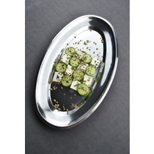 Qualitev 1 Adet Paslanmaz Çelik Büyük Kayık Sunum Tabağı Kayık Tabak 33X19