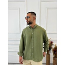 Elku Moda Müslin Kumaş Oversize Kesim Dik Yaka Salaş Pamuklu Gömlek Düğme Kapamalı Bol Kesim Gömlek