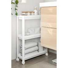 UltraMint Dikdörtgen 3 Katlı Tekerlekli Raf, Banyo ve Mutfak Organizer Beyaz