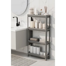 UltraMint 4 Katlı Slim Gri Tekerlekli Banyo Mutfak Rafı, Pratik ve Şık Tasarım