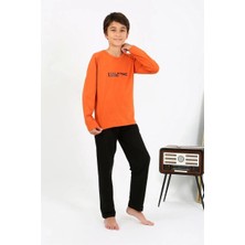Veralya Moda Erkek Çocuk Uzun Kol Penye Pijama Takım Turuncu