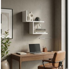 Basart Studio Modern Geometrik Duvar Rafı - Beyaz Dekoratif Kitaplık