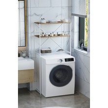 UltraMint Banyo Rafı, 2 Katlı Çamaşır Makinesi Üstü Düzenleyici, Beyaz Metal