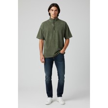 Moman Erkek Yarım Fermuarlı Oversize Pamuk Tişört – Modern Vintage Stil