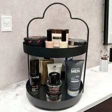 UltraMint 24 cm Siyah Iki Katlı Yuvarlak Çok Amaçlı Organizer Raf