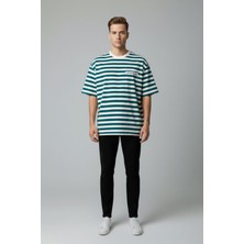 Moman Erkek Çizgili Oversize Pamuk Tişört – Günlük Modern Stil