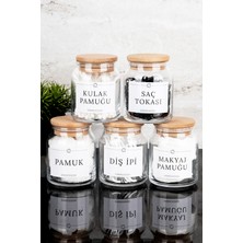 UltraMint 5'li Ahşap Kapaklı Cam Pamuk ve Banyo Seti, Temizlik ve Bakım Için