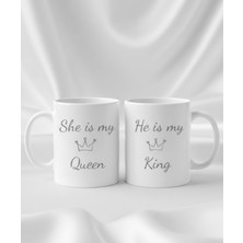 Sartre Art Queen & King Çift Kupa - She Is My Queen He Is My King Romantik Hediye