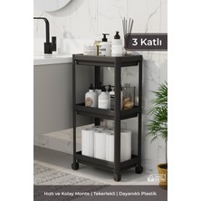 UltraMint 3 Katlı Tekerlekli Banyo ve Mutfak Raf Düzenleyici Siyah
