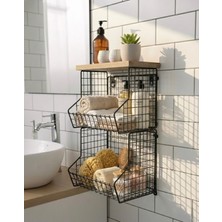 UltraMint Şık 2 Katlı Ahşap Banyo Düzenleyici Siyah Renk