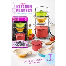 KoseToys Çocuk Oyuncak Gerçek Emaye Kaplama Tencere Tava Mutfak Seti