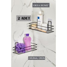 UltraMint Set 2 Güçlü Siyah Magic Askılı Dikdörtgen Banyo Rafı