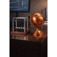 Biton Toptan 2'li Set Bronz Metal Dünya Küresi ve Küçük Denge Topu – Masaüstü Süs Ofis ve Ev Dekoru Hediyesi