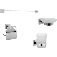 UltraMint Pratik 4 Parça Banyo Seti, Uzun Havluluk, Kapaklı Kağıtlık ve Sabunluk