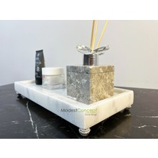 UltraMint Doğal Mermer Dikdörtgen Tepsi, Sunum ve Düzenleme Için 15X30 Gümüş Ayak