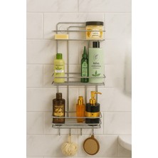 UltraMint Krom Çekmeceli 3 Katlı Duş Rafı, Kanca ve Dayanıklı Düzenleyici