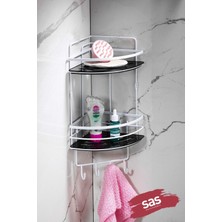 UltraMint Iki Katlı Kancalı Yapışkanlı Banyo Köşe Rafı, Ayarlanabilir Kristal Renk