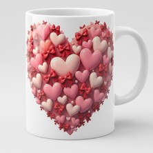 Sartre Art Aşk Dolu Kabartma Kalp Kupa - Fiyonklu Pembe Kalpler 3D Tasarımlı Özel Mug