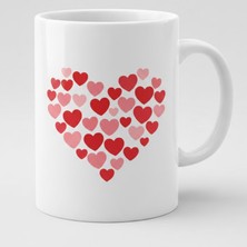 Sartre Art Romantik Kalp Kupa - Kırmızı Pembe Kalplerle Dolu Özel Hediye
