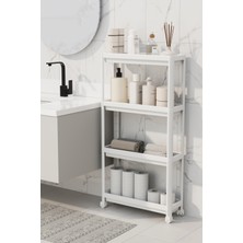 UltraMint 4 Katlı Tekerlekli Slim Beyaz Banyo Mutfak Rafı, Şık ve Pratik Kullanım