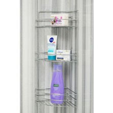 UltraMint Paslanmaz Krom 3 Katlı Yapışkanlı Banyo Köşeliği, Şampuanlık Raf