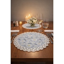 Rona Home Papatya Desenli Dantel Kenarlı Lüks Amerikan Servis Supla - 6'li Set - Gri/beyaz Şık Sunumluk