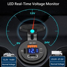 MELLİFERA Karavan Kamyon Tekne Yat Bir USB Type-A ve Iki USB Type-C Şarj Cihazı Voltmetreli - On-Off Anahtarlı - Mavi Işıklı