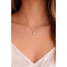 Çelik Kalp Model Renkli Taşlı  Kolye