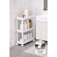 UltraMint Beyaz Tekerlekli Dikdörtgen 3 Katlı Çok Amaçlı Raf Organizer