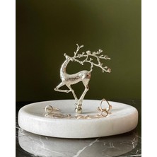 UltraMint Doğal Mermer Takı Standı Gümüş Geyik Detaylı, Şık ve Zarif Tasarım