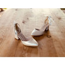 İlkinin Pabuçları Incili Gelin Ayakkabısı, Küçük Incili Kadın Abiye Ayakkabı, 5cm Kalın Topuklu Rahat Tasarım