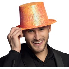 NW NessiWorld Floresan Turuncu Renk Simli Uzun Fötr Melon Şapka 12 cm