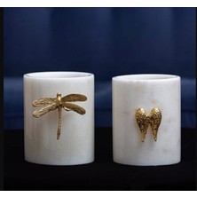 UltraMint Şık Beyaz Mermer 2’li Gold Aksesuar Seti, Düzenleyici ve Tasarım Parçası