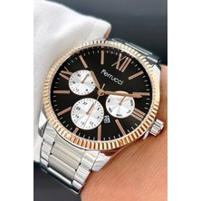Ferrucci Takvim Özellikli Rose Gold Çelik Kasa, Gümüş Çelik Kordon Erkek Kol Saati ZMFER065