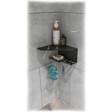 UltraMint Mat Siyah Paslanmaz Metal Köşe Banyo Rafı ve Duş Organizeri