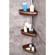 UltraMint Pratik 3 Raflı Alüminyum Banyo Köşe Rafı, Montaj Gerektirmez, Kahverengi