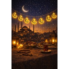 Pairla 2 Metre Gold 10 Adet Ramazan Temalı LED Işıklı Süsleme Seti Ramazan Süsleri, Ramazan Hediyem Ramazan Süsü