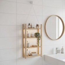 UltraMint 3 Katlı Masif Meşe Banyo Rafı, Iskandinav Tarzı, 30X60 cm