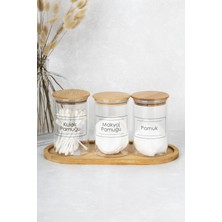 UltraMint 3'lü Bambu Kapaklı Cam Saklama Kabı Seti, 250 Ml, Şeffaf Etiketli