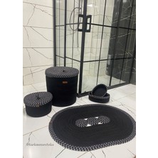 UltraMint Şık Siyah Jüt Hasır Banyo Takımı ve Aksesuar Seti
