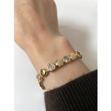 Elifra Sevgililer Günü Hediyesi Kalp Model Lüks Gold Kaplama Kristal Taş Detaylı Kadın Bijuteri Bileklik