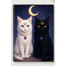 Black-One Sevgililer Günü (Çift Kedi ) A5 Metal Spiralli Çizgisiz Kalın Bristol Kapak Çift Kedi Defter