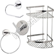 UltraMint Iki Katlı Paslanmaz Çelik Köşe Raf, Yuvarlak Havluluk ve Wc Kağıtlık