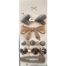 TrendyChic Gri ve Gold Kalp Fiyonk Toka Seti